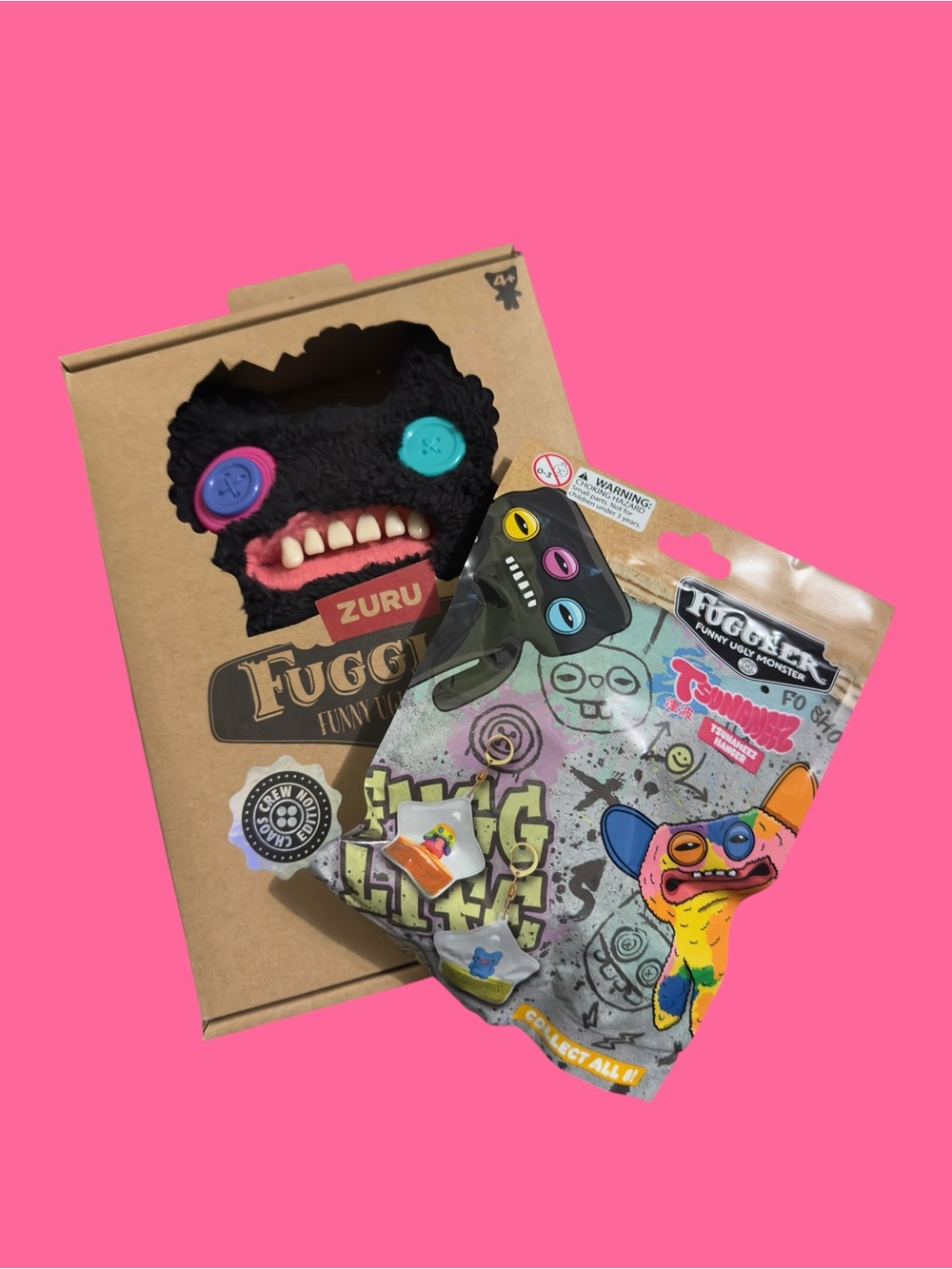 NEW ZURU Fuggler Funny Ugly Monster Plush + Tsunameez Hanger Bundle